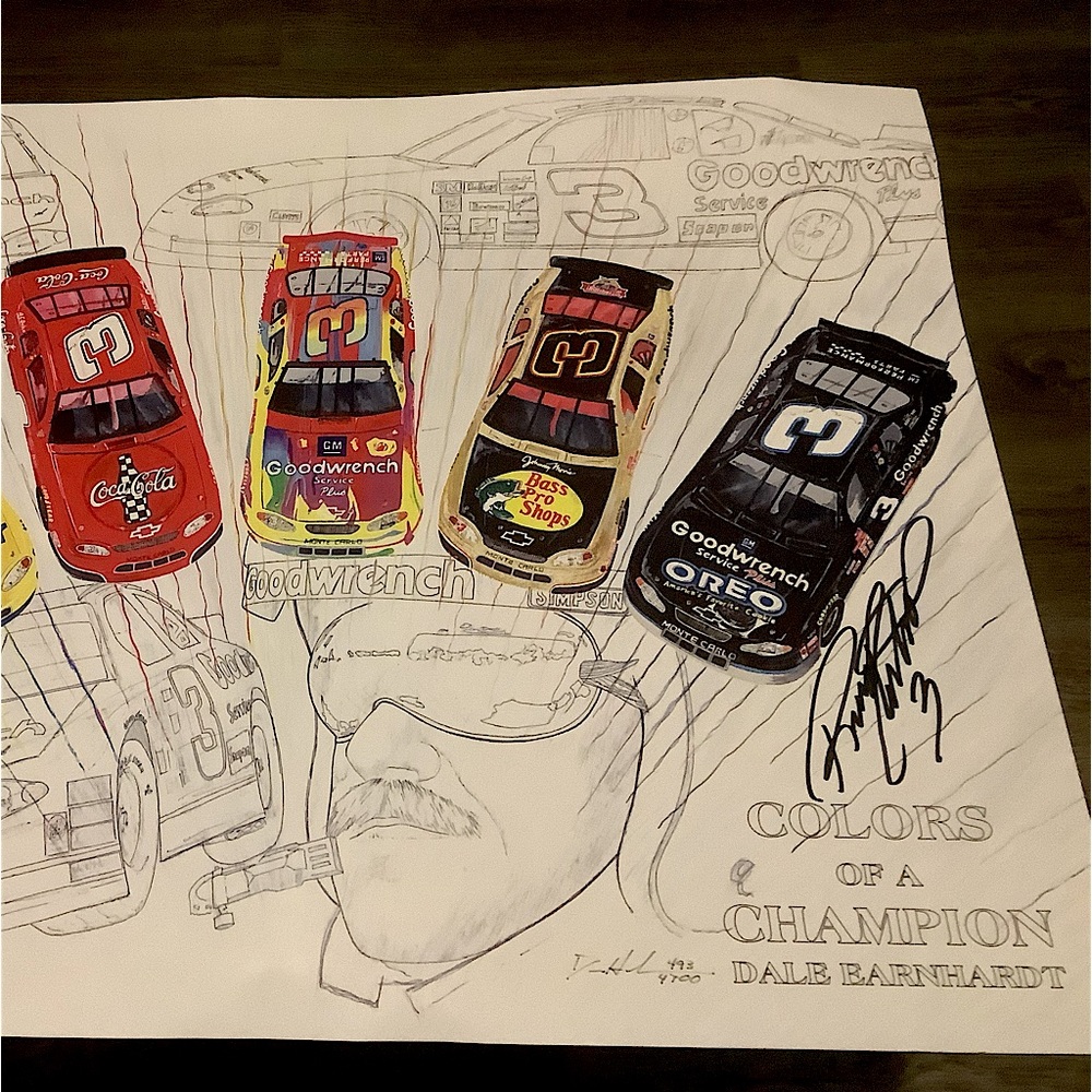 Dale Earnhardt colors of a champion pencil drawing.